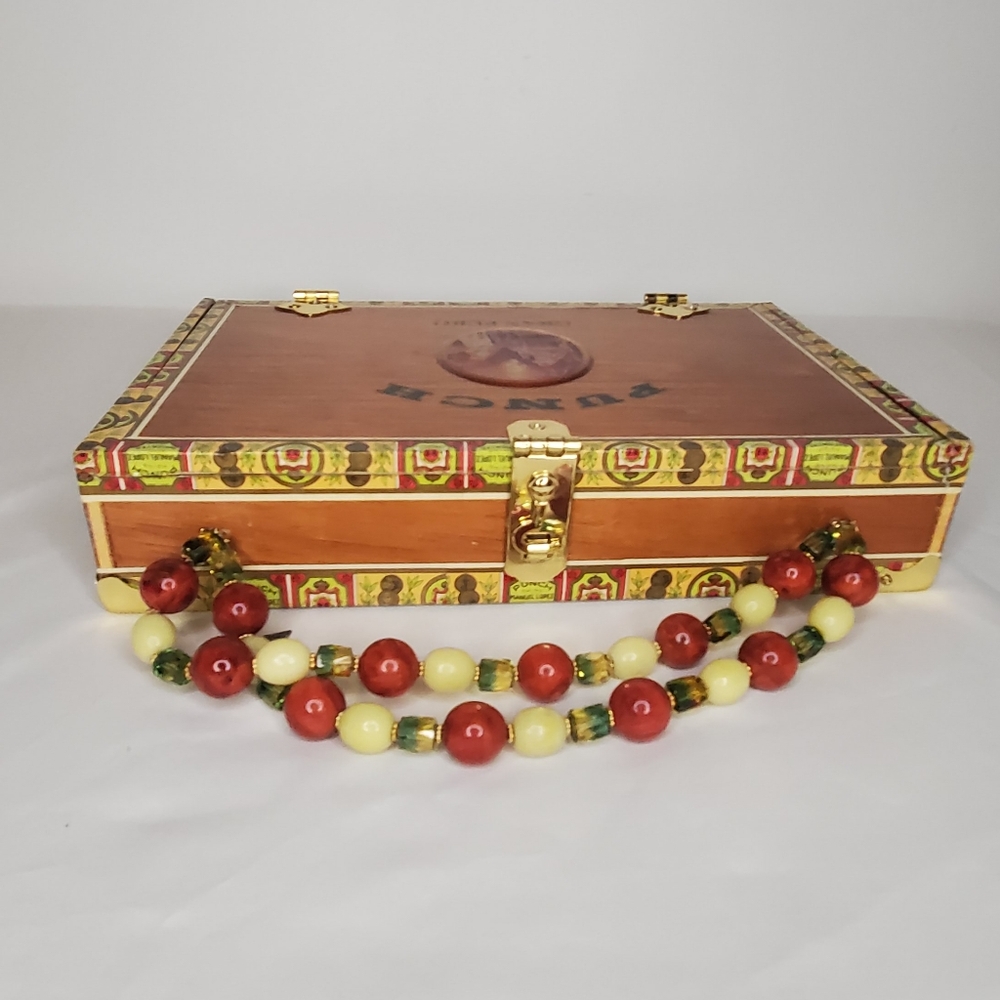 Bags To Di For-Miami-Wooden Cigar Box From Honduras with Colorful Beaded Handle - Picture 5 of 16